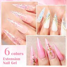 MEET ACROSS 20ml 固体延长胶，指甲加固聚合物，丙烯酸凝胶，闪粉，粉色 UV LED 固化凝胶，快速延长指甲 - 彩色 - 查看 4