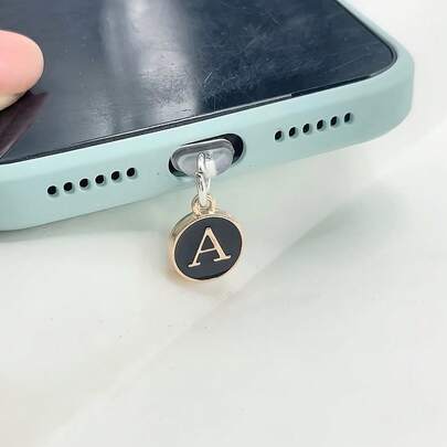 A-Z字母黑色圆形手机防尘塞/适用于安卓和苹果手机防尘塞/手机装饰挂件