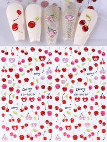 2片装 5D 红粉色樱桃果冻浮雕夏季美甲贴纸，可爱日式美甲饰品，自粘樱桃美甲配件，适合女性和女孩，沙龙DIY - 彩色 - 查看 8