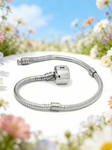 1pc Fashionable Snake Chain Beaded Bracelet, Suitable For Daily Wear For Women - Silver - View 9