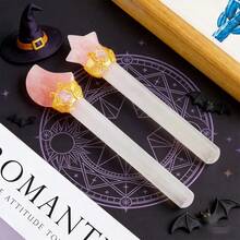1 Varinha Mágica de Cristal de Selenita com Lua e Estrela | Cetro Mágico para Artesanato e Cura, Perfeito para Decoração de Halloween e Festas, Presente Ideal para o Dia das Mães e Meninas - Bastão de Curativo Mágico - Ver 1