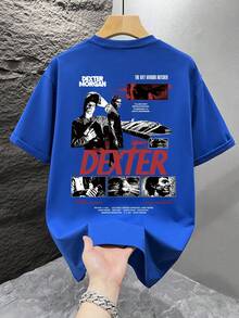 1pc Men's Fashion Printed Loose Short Sleeve T-Shirt | Exquisite Design | Summer Essential | Easy To Match, Showcase Vintage Poster Style - Blue - View 2