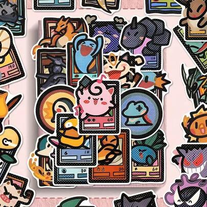  49/98pcs Pokemon Pikachu Abstract Stickers, Waterproof, Cute Stickers For DIY Decoration, Skateboard, Phone, Laptop, Bicycle, Refrigerator, PVC, Graffiti, Toys, Holiday Gifts