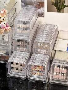 24pcs/Set Transparent Nail Art Storage Box, Stackable Plastic Nail Tips Display Case With Safety Lock Lid, Suitable For Press-On Nails, Acrylic Nail Tips, Nail Decorations And Salon Accessories - Clear - View 4