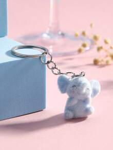 Chaveiro Fofo de Elefante Azul 3D Aveludado, Lindo Casal de Animais Ornamentais de Desenho Animado Pingente para Bolsa/Telefone/Chave, Acessórios de Carro Presentes de Festa, Cordões de Identificação Escolares com Suporte, Encantos de Acessórios de Bolsa de Carro - Multicolorido - Visão 6