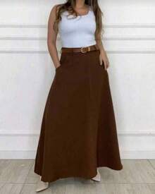 Women's Long Full Skirt, Tailored, Evangelical Fashion, Casual, Basic, Winter, High Waist, Elegant - 咖啡棕 - 查看 4