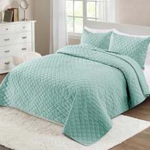 Soft Quilt Set King Size 3 Pieces Lightweight Quilts Aqua Bedspreads Coverlets Bedding Set for All Seasons Grid Pattern - Cuadrícula Aqua - Ver 3
