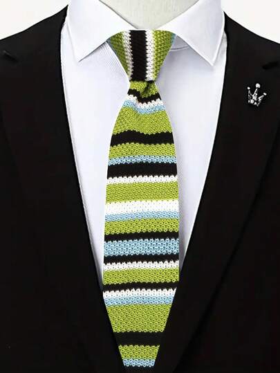 复古学院风针织领带，彩虹条纹撞色男女通用手工系领带
