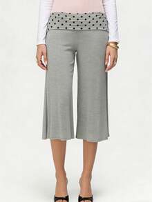 Women's Fold Over Waist Capri Fashionable Casual Solid Color Low Rise Wide Leg Crop Pants - 深灰色 - 查看 1