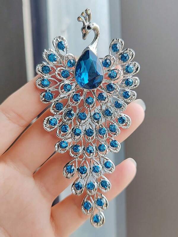 1pc Women's Blue Animal Brooch, Anti-Slip Peacock Brooch Pin With High-Grade Rhinestones, Vintage Phoenix Brooch, Fashion Versatile Accessory For Daily Wear