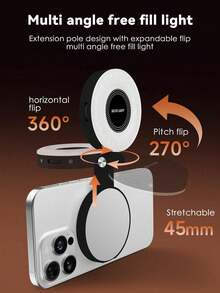 3-In-1 Magnetic Selfie Fill Light With 2.4-Inch Mirror - 3 Adjustable Modes, Rechargeable - Suitable For Photography, Makeup, Vlogging And Video Recording - one-size - View 9