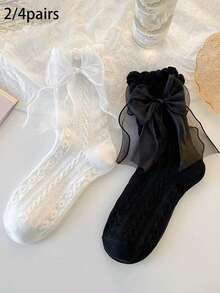 Lace Trim Ankle Socks Two Pairs Set - Multicolor - View 1