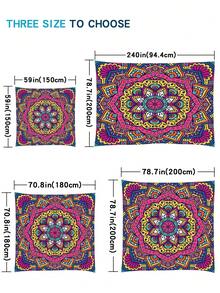 1pc Outdoor Thick Waterproof Sunscreen Gradient Mandala Floral Green Bohemian Pattern Outdoor Garden Patio Canopy Beach Sunshade (Ropes Included, No Frame) - Multicolor - View 7