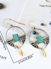 1 Pair Retro Geometric Pendant Earrings, Suitable For Women's Daily, Party, Travel Jewelry Gift - Silver - View 2