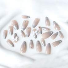 24 móng tay giả hình hạnh nhân dài vừa phải, 1 hộp, kiểu ombre mắt mèo, thanh lịch, tối giản, thiết kế nơ 3D, đa năng dùng hàng ngày, kèm 1 dũa móng và 1 keo dán móng. - Nhiều màu - Xem 5