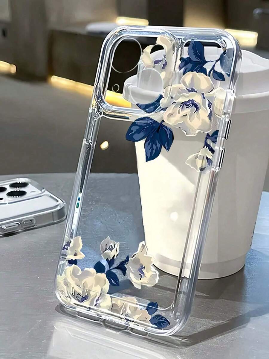 1pc New Creative Minimalist Floral Pattern Phone Case Suitable Compatible With Iphone 16 Pro Max, 11/12/13/14 Plus, XR/7/8 Plus/15 Pro Max - Clear - View 1