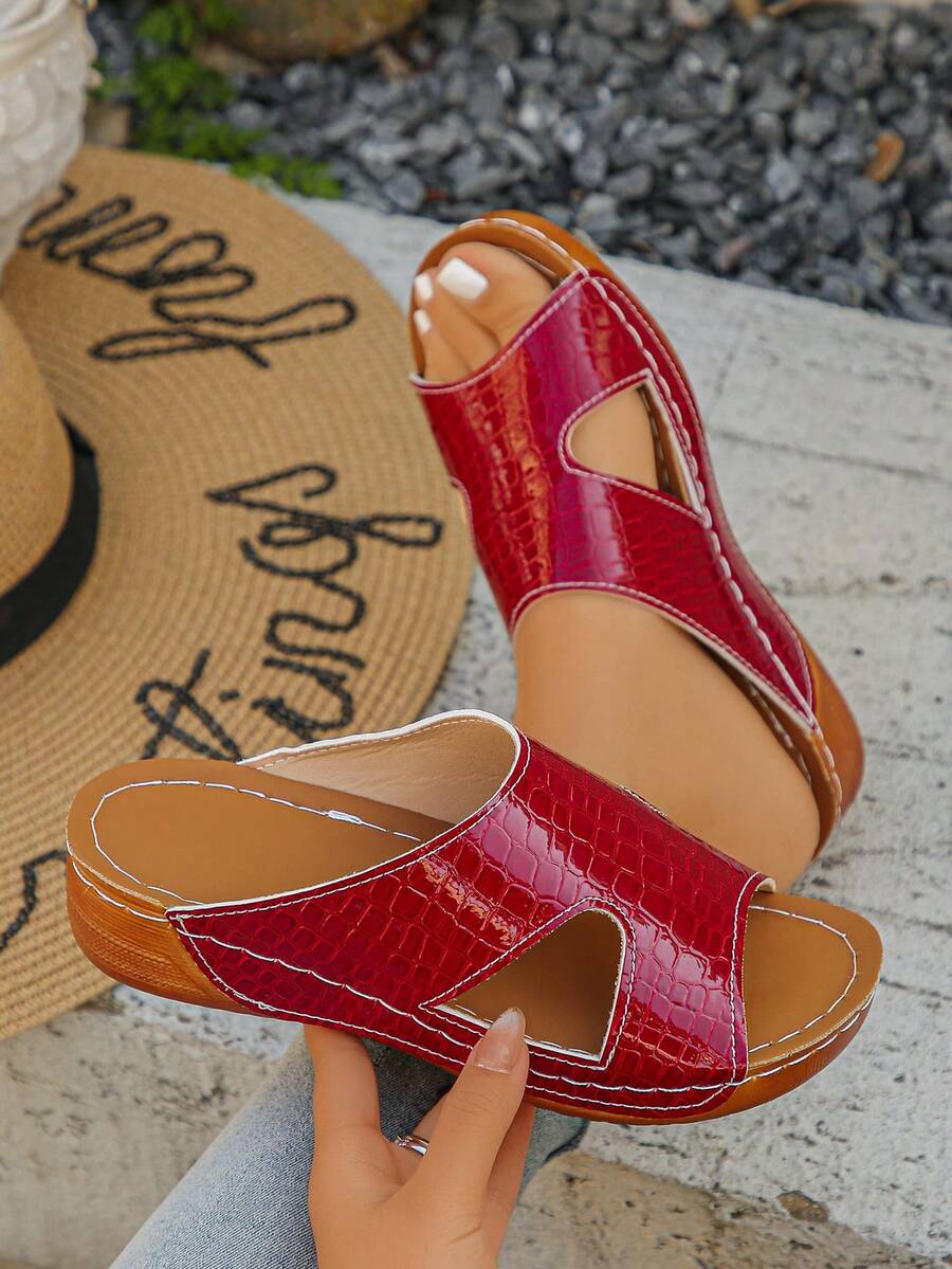 Plus Size 36-45 Summer Fashion Casual Open Toe Thick Bottom Sandals, Pink Matte, Black, Blue, Brown, Beige, Comfortable & Versatile Roman Wedge Slippers For Women