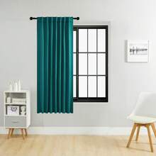 单片装或双片装可选尺寸/系带式窗帘/杆袋式窗帘/可使用夹子/遮光窗帘套装/纯色隔热遮光窗帘/适用于客厅、办公室、家庭、卧室，短款可用作厨房窗帘 - 薄荷藍 - 查看 42