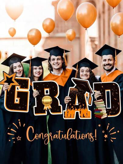 Bộ 8/4 biển hiệu tốt nghiệp lớn năm 2026 - Biển hiệu tốt nghiệp 2026 trang trí sân vườn - Trang trí lễ tốt nghiệp - Biển hiệu sân vườn 2026 - Biển hiệu tốt nghiệp lớn chống thấm nước kèm cọc, thích hợp cho các bữa tiệc, mùa tốt nghiệp, tiệc độc thân, sinh nhật và trang trí sân vườn (Đen, Cam)