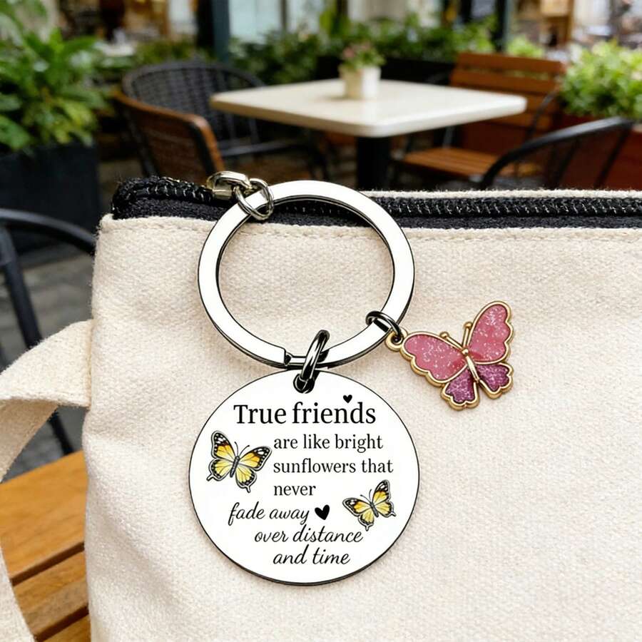Butterfly Keychain For Women - Inspirational Gifts, Motivational Key Rings With Encouraging Message, Elegant Gift - Silver - View 1