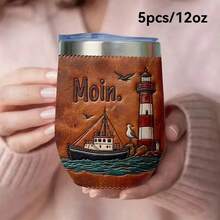 1 chiếc/5 chiếc cốc Moin hình ngọn hải đăng và thuyền buồm 12oz (1 chiếc) - Cốc giữ nhiệt giả da chủ đề hàng hải, thích hợp cho những người yêu thích bờ biển nước Đức, quà tặng chủ đề hàng hải và những ngày đi biển. - Đa sắc màu - Khởi hành - Xem 9