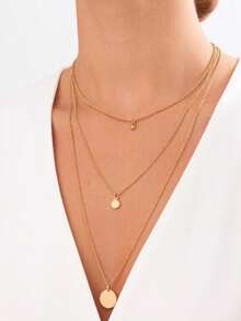 1pc Casual Versatile Metal Disc Geometric Multi-Layer Necklace, Suitable As Gift For Women's Daily Wear - 22976-nek-g-eP - View 2