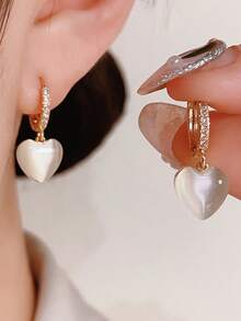 一对简约优雅猫眼石双面水滴耳环，奢华百搭，女士必备 - 白色 - 查看 7