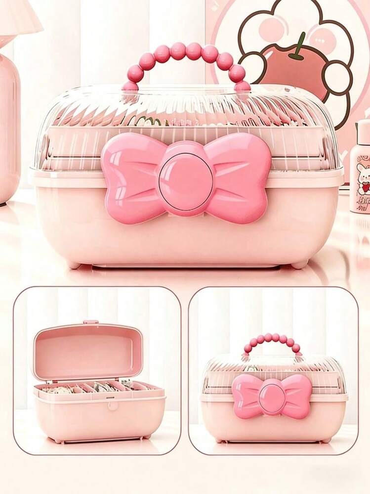 1 Piece Sweet 3-Compartment Ring Storage Box For Hair Accessories, Jewelry, Cosmetics, Etc. Suitable For Living Room, Bedroom, Hair Clips, Makeup Organizer, Valentine's Day. - Multicolor - View 2