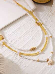 Bộ 3 vòng cổ hạt cườm hình vỏ sò và sao biển, thích hợp cho phụ nữ đi nghỉ mát và du lịch biển. - Nhiều màu - Xem 4