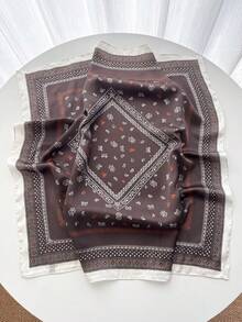 1条70*70厘米方形印花真丝围巾，时尚女士真丝头巾 - 鏽棕色 - 查看 2