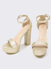 女士高跟鞋，欧美厚底镶钻凉鞋，适合T台走秀、钢管舞、舞台表演 - 金色 - 查看 10