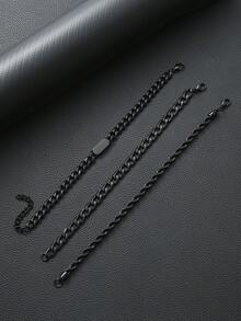 4件套男士黑色钛钢手链套装，链和费加罗链，适合日常佩戴 - 款式A - 查看 13