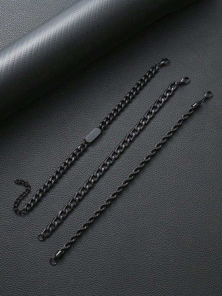 4件套男士黑色钛钢手链套装，链和费加罗链，适合日常佩戴 - 款式A - 查看 13