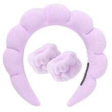 1 Set: 1pc Headband/2pcs Wristbands/3pcs Spa Headbands, Makeup Headbands, Facial Headbands, Skincare Headbands, Pink Velvet Fluffy Sponge Headbands, Bow, Pompom, Spa Headbands, Wristband Hair Accessories - Multicolor - View 11