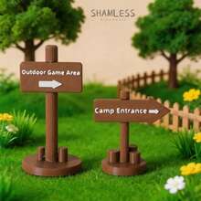 SHAMLESS 1:12 Scale Outdoor Camping Game Road Sign Model, Campsite Entrance/Outdoor Game Area Directional Arrow Sign Pole, Suitable For Dollhouse Outdoor Scene, Mini Camping Decor, DIY Micro Landscape Props - Direction Arrow Post_1pc - View 9