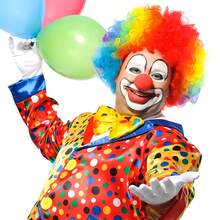4件套小丑服装套装，包括：彩虹小丑假发、鼻子、领结、白色手套、嘉年华小丑配饰和嘉年华服装。 - 彩色 - 查看 2