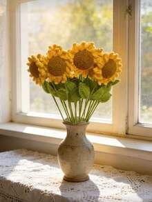 10朵手工钩编向日葵，永不凋谢的人造编织向日葵，栩栩如生的微笑向日葵，保鲜花，圣诞节、生日、婚礼、毕业典礼、教师节的最佳礼物。适用于餐厅、房间、卧室装饰、节日礼物和派对装饰，以及圣诞家居装饰。 - 彩色 - 查看 9