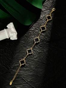 1件装极简几何图案黑色滴油手链（女士款） - 黑色 - 查看 3