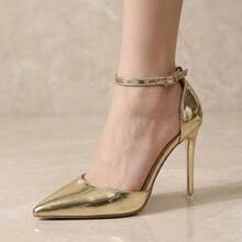 Zapatillas elegantes de mujer tacones de aguja stiletto de material PU metalizado brillante con pulsera al tobillo y hebilla ajustable, zapatos para mujer con punta puntiaguda y diseño de moda para fiesta evento o noche, zapatillas de tacon elegantes sofisticadas calzado transpirable cómodo y antideslizante con estilo de gala y temperamento refinado. - Blanco - Ver 2