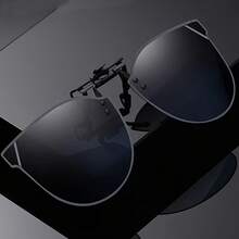 Polarized Lenses Can Be Clipped Onto The Outside Of Stylish Glasses, Unisex Design, Clip-On  Suitable For Driving And Parties, Ideal For Daily Wear And As A Photo Prop, Also A Perfect Gift For Birthdays, Valentine's Day, And Christmas. - 黑色的 - 查看 7