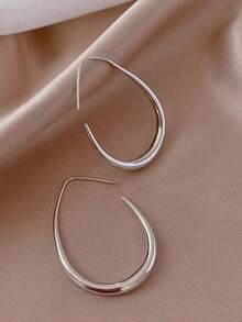 1pair Simple U-Shaped Hoop Earrings For Women Elliptical Large Earrings, Women's Minimalist Earrings, Personalized 1U1A - 銀色 1 對 - 查看 3