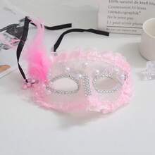 Máscara de encaje blanco con plumas y perlas - Máscara veneciana de fiesta para ojos de mujer - Multicolor - Ver 6