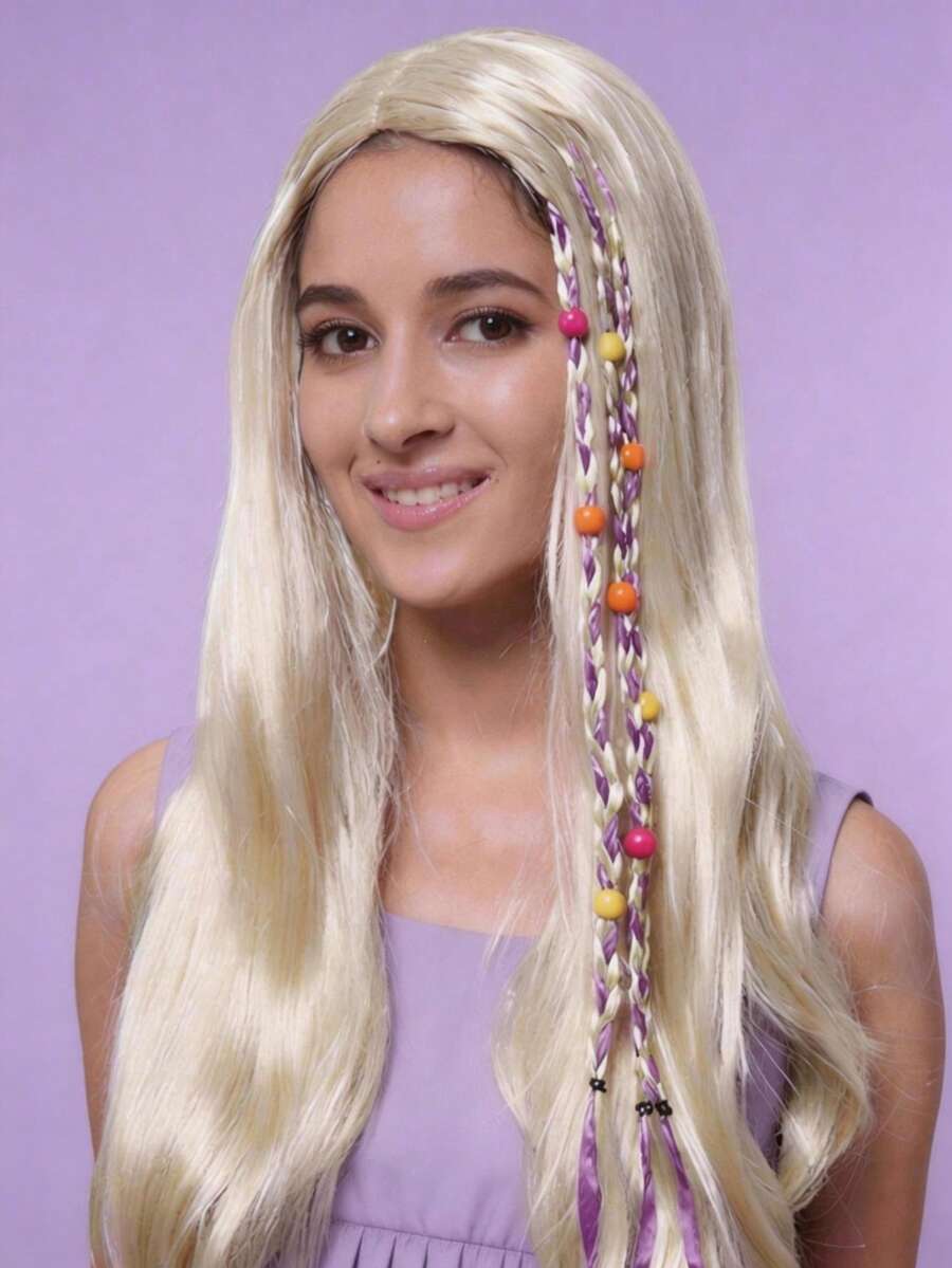 Raysman Peluca Rubia dorada para mujer con trenzas: Peluca hippie/Peluca para fiestas de cosplay/Peluca para disfraces de Halloween/Fibra sintética resistente al calor/Adecuada para Pascua, Carnaval, fiestas y uso diario/Accesorio de disfraz de cosplay de aspecto natural - Dorado - Ver 1
