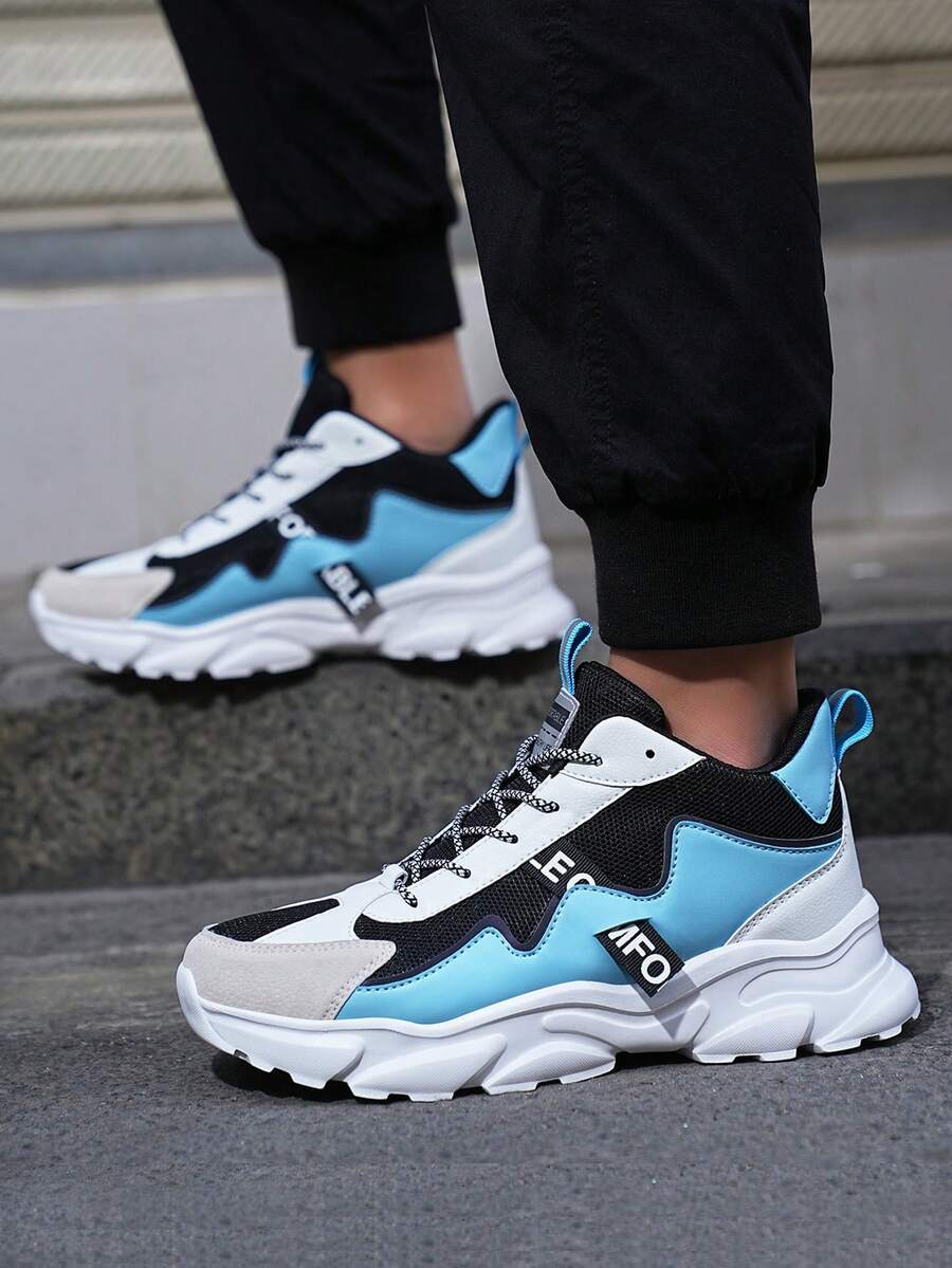 Men's White Blue And Black Sport Shoes With Synthetic Leather And Mesh Fabric EVA Midsole Durable Anti-Slip Outsole Breathable Lightweight Trainers For Outdoor Sports And Everyday Use - 白藍 - 查看 1