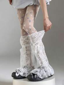 1 đôi tất giữ ấm chân ren họa tiết ngôi sao Y2K mùa xuân/hè, tất giữ ấm chân xòe rộng với dải ruy băng mỏng như cổ tích, tất giữ ấm chân xếp lớp thắt nơ. - Nhiều màu - Xem 6