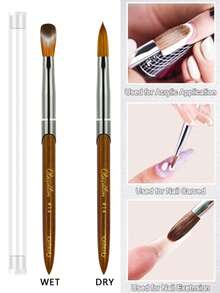 Cọ vẽ móng OLASALON 100% lông chồn, cán gỗ đàn hương, đầu kim loại (màu nâu), thích hợp cho móng gel, móng acrylic, dụng cụ chuyên nghiệp tại salon làm móng, tự làm móng tại nhà. - màu nâu - Xem 9