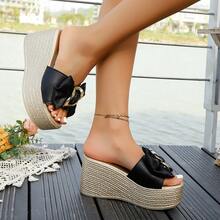 Slightly Small Size, Platform Wedge Summer New Fashionable Mesh Breathable Comfortable Increased Height Sandals, Plus Size Women Shoes - Black - View 4