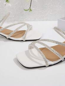 Giày sandal đế dày đính đá kiểu Pháp, thiết kế mùa hè mới với quai mảnh, giúp thon gọn, thời trang, đa năng, thanh lịch. - trắng - Xem 6