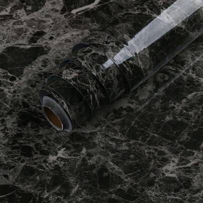 1卷 房间装饰 耐热大理石纹壁纸 厨房防水防油贴纸壁纸 可剥离粘贴PET薄膜 适用于防溅板 台面 橱柜 桌子 厨房装饰墙贴