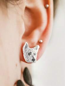 [ZzAi Custom]1pc Customized Pet Portrait Earrings, Suitable For Cat Lovers, Personalized Dog Name Stud Earrings, Women Cat Mom Gift, Pet Memorial Gift - Cut-out Style - Multiple Colors - View 5